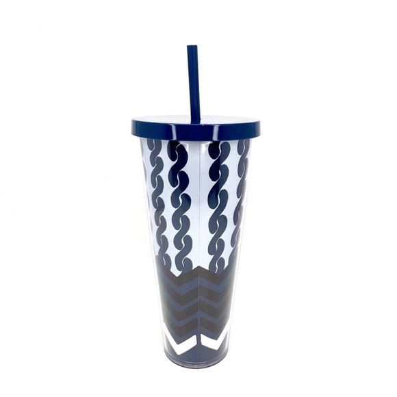 Starbucks Venti Cold Cup Cable Knit and Chevron Prints White Blue Black New NWT - Picture 2 of 7